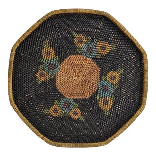 Handwoven Brown Wicker Basket Tray For Sale