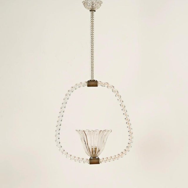 Murano Glass and Brass Flower Pendant Light from Barovier, Italy, 1940s For Sale - Image 8 of 10