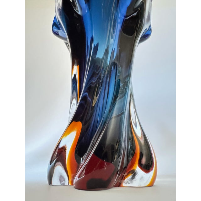 Cobalt Blue Bohemian Art Glass Sculptural Vase with Amber Base from Egermann, 1980s For Sale - Image 6 of 14