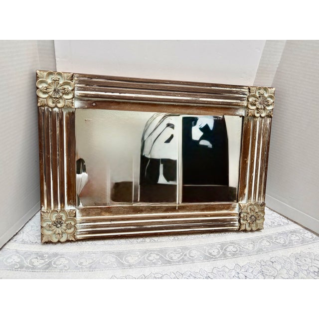 Farmhouse Vintage Rustic Carved Wood Wall Mirror With Flowers For Sale - Image 3 of 6