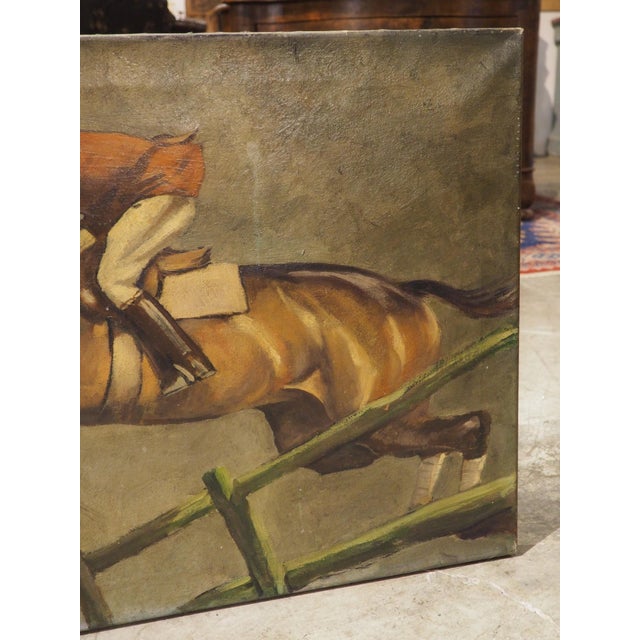 The Hunter Jumper, Early 1900s Signed European Equestrian Oil on Canvas Painting For Sale - Image 15 of 18
