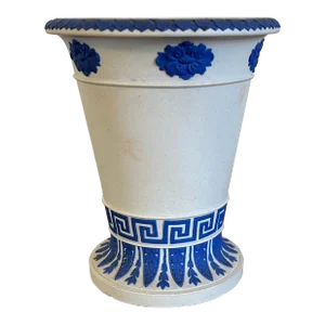 Antique Early 19th Century Wedgwood Smear Glaze Jasperware Vase With Greek Key Border