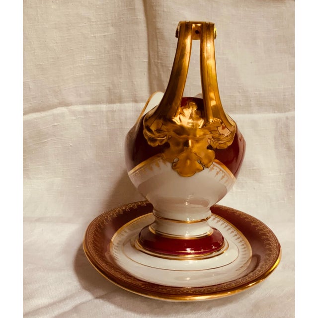 Ruby Red Exceptional French Empire Porcelain Sauce Boat - Ruby Red With Gold Dust Glaze & Bacchus Handle, 1900-1909 For Sale - Image 8 of 12