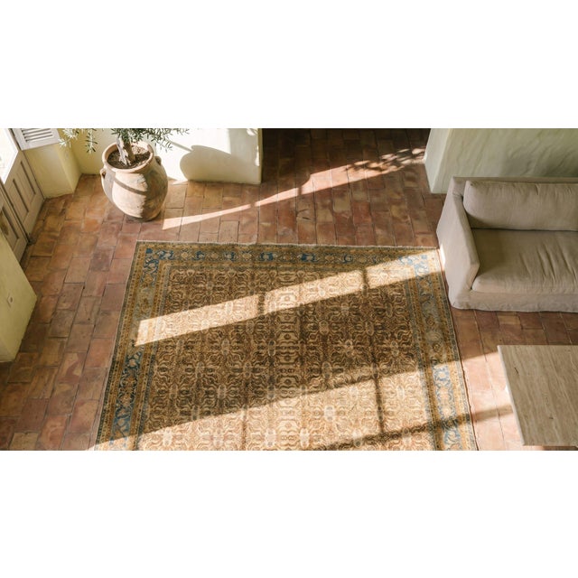 Camel 1900s Tan Camel Geometric N. Indian Agra Rug 9' X 11'4" Knotted Wool Carpet For Sale - Image 8 of 9