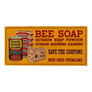 Antique N O S Tin Litho Bee/Octagon Soap Advertising Sign For Sale