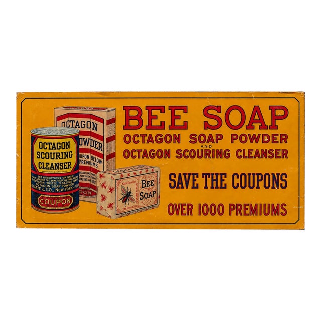 Antique N O S Tin Litho Bee/Octagon Soap Advertising Sign For Sale