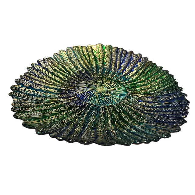 Textile Vintage Turkish Feather Mandala Art Glass Centerpiece Bowl For Sale - Image 7 of 12