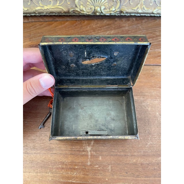 Likely Antique Toleware Painted Tin Lock Box With Key, 19th Century For Sale - Image 9 of 10