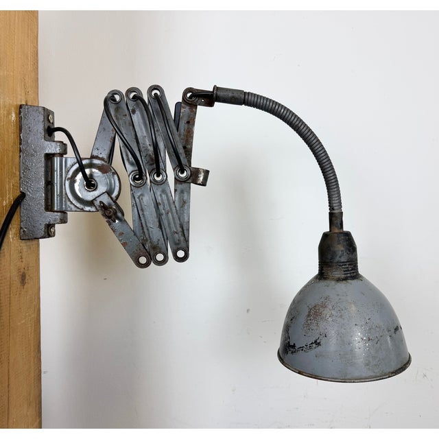 Grey Industrial Scissor Wall Lamp from Elektroinstala, 1960s For Sale - Image 10 of 16