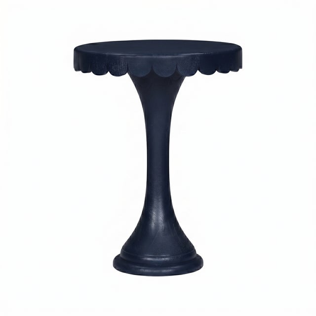 Wood Scalloped Round Drink Table Navy Blue For Sale - Image 7 of 10
