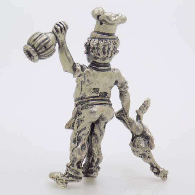 Metal Vintage Italian Handmade Genuine Silver Italian Chef with Chicken Figurine, 1980s For Sale - Image 7 of 12