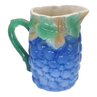 Antique Majolica Grape Pottery Pitcher With Vines From Czecho Slovakia For Sale
