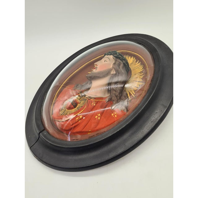 Antique Relief of the Sacred Heart of Jesus Under Domed Glass, 1890s For Sale - Image 6 of 15