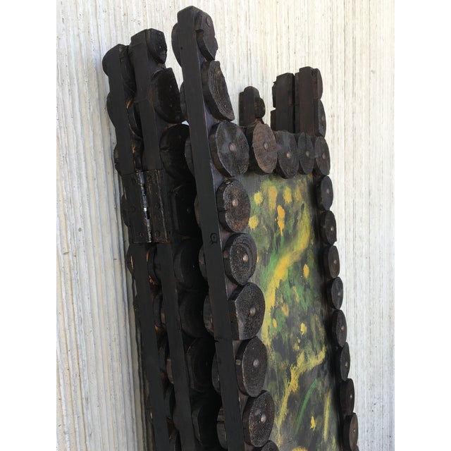 20th Century Arts & Crafts Folding Screen & Hand Painted Decoration Room Divider For Sale - Image 9 of 13