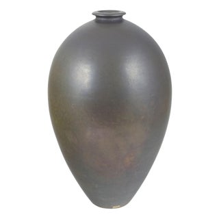 Vintage Monumental Stoneware Vase with Deep Matte Slate-Grey Surface, 1970s For Sale