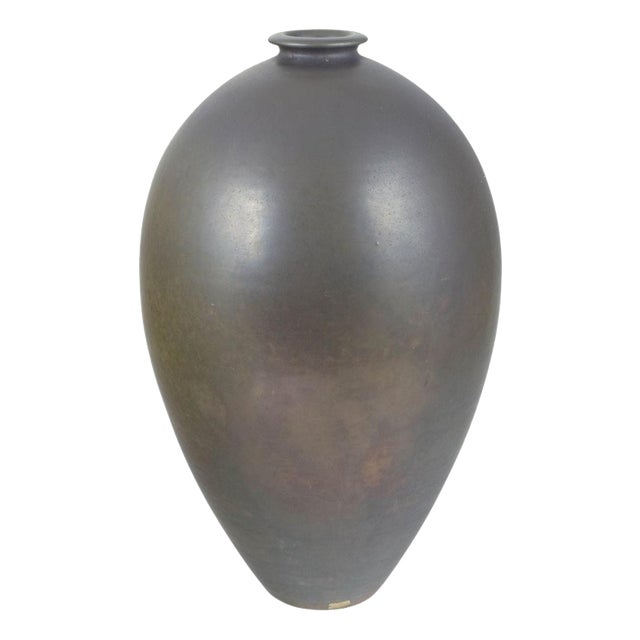 Vintage Monumental Stoneware Vase with Deep Matte Slate-Grey Surface, 1970s For Sale