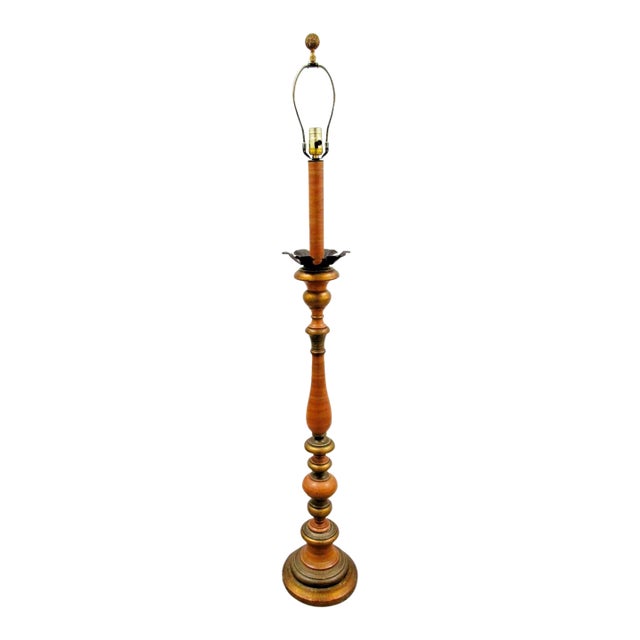Vintage Parcel-Gilt Wood Candlestick Floor Lamp With Acanthus Leaf Accent Italy For Sale