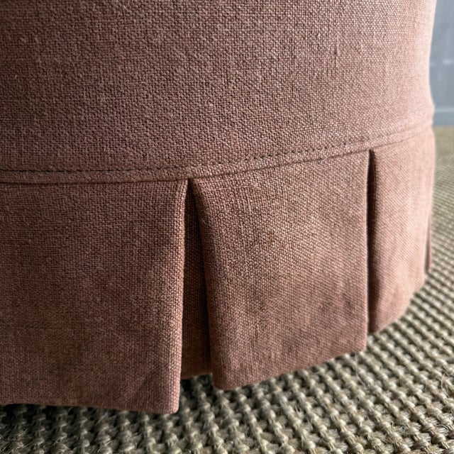 Mid-Century Modern Bailey Havane Slip Covered Ottoman With Pleated Skirt For Sale - Image 3 of 6