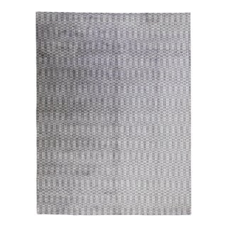 2010s Gray Modern Handmade Geometric Wool & Silk Rug For Sale