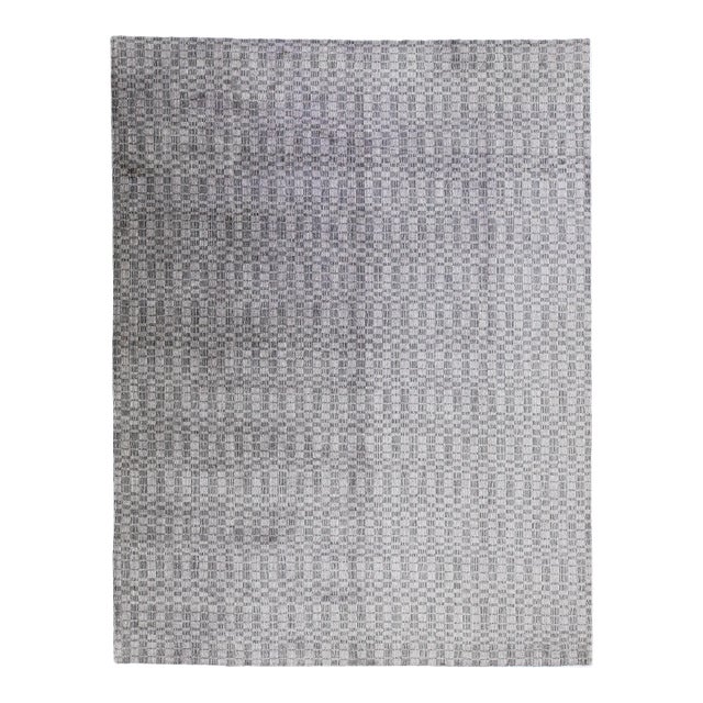2010s Gray Modern Handmade Geometric Wool & Silk Rug For Sale