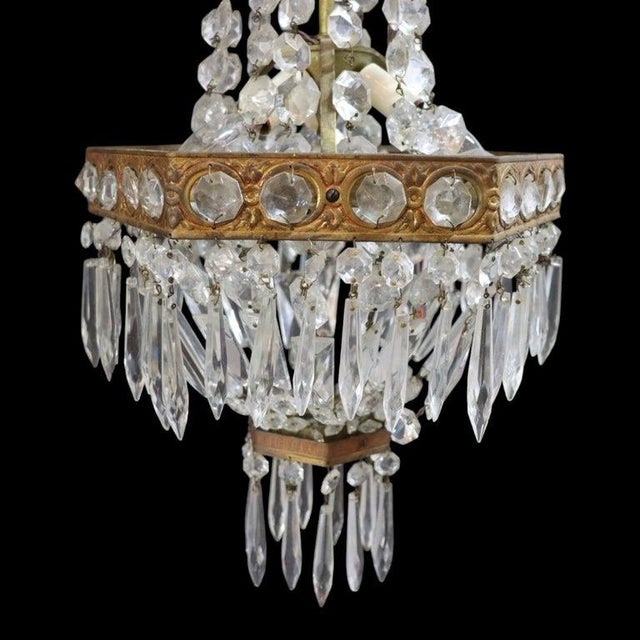 Vintage Italian Brass & Cut Crystal 3-Light Chandelier C1950 For Sale - Image 6 of 6