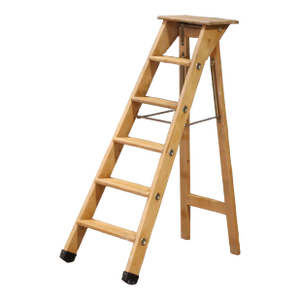 Mid Century French Six-Step Folding Pine Ladder