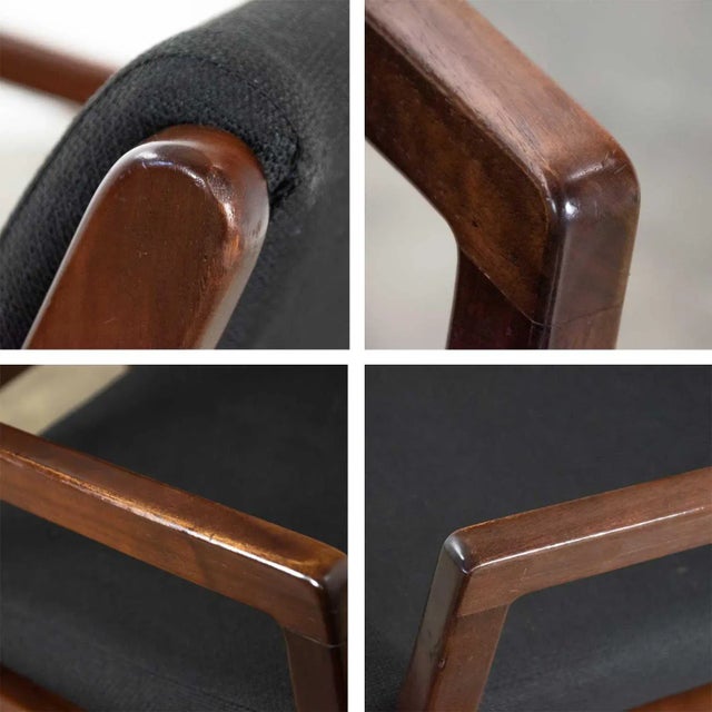 Vintage Modern Armchairs Black & Walnut Tone Wood by Haworth - A Pair For Sale - Image 12 of 13