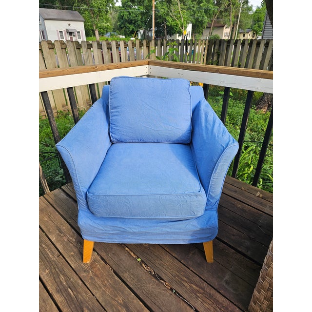 2010s Maine Cottage Blue Slip Cover Lounging Chair For Sale - Image 5 of 8