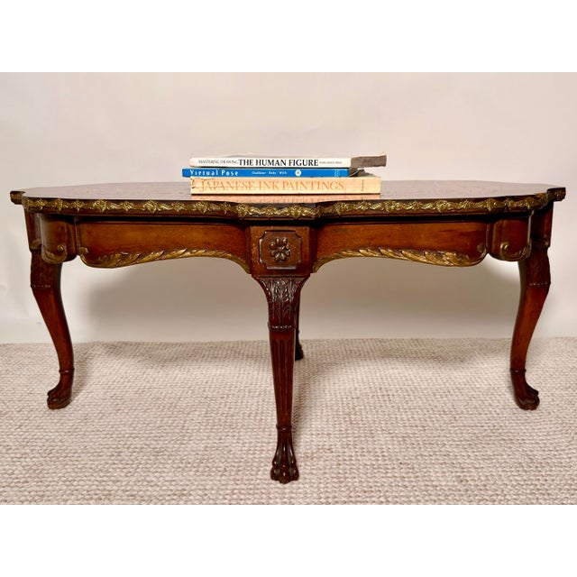 French Mid-20th Century Louis XV Style Burl Marquetry Coffee Table With Gilt Ormolu Mounts For Sale - Image 3 of 9