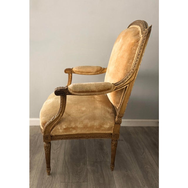 French Antique French Louis XVI Giltwood Armchair For Sale - Image 3 of 7