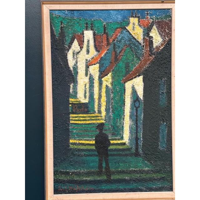 Mid-Century Modern Erik Håfström, Promenad Mellan Hus, 1950s, Oil on Panel, Framed For Sale - Image 3 of 16