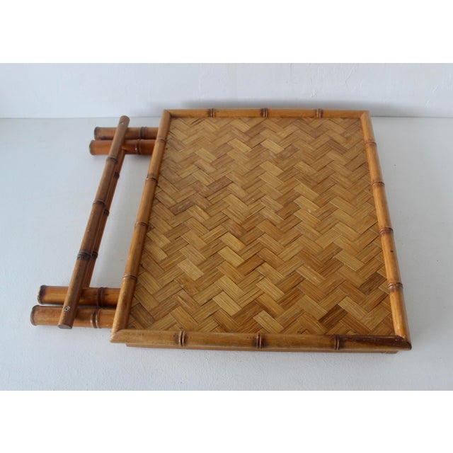 Vintage French Style Handcrafted Rectangle Bamboo Serving Folding Table Center Table X-Base Mid-Century For Sale - Image 13 of 14