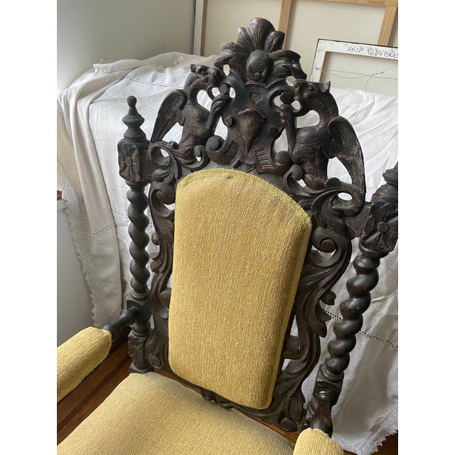 19th Century XIXth Century Reproduction of Two Flemish Carved Oak Dinning Chairs For Sale - Image 5 of 8