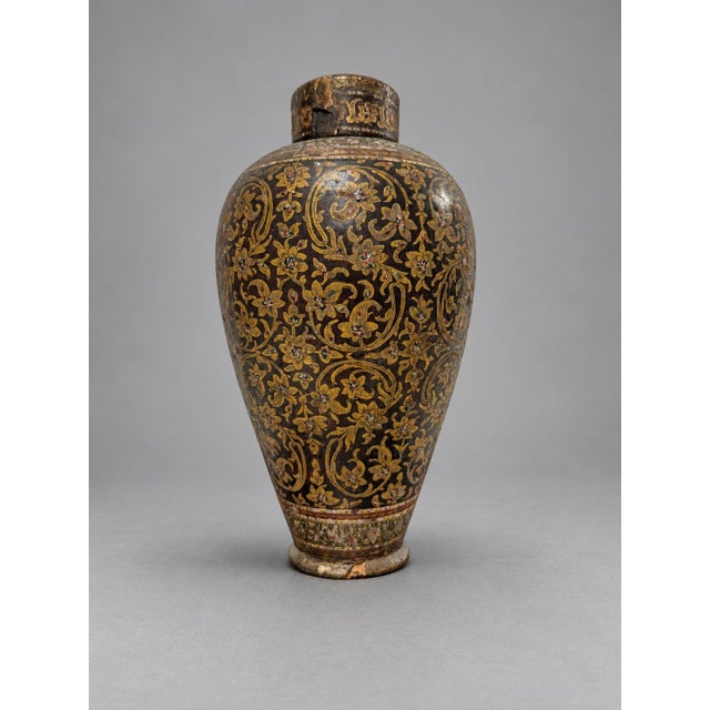 Antique 19th Century or Earlier, Kashmiri Gilt Papier-Mache Lacquer Lidded Vase For Sale - Image 9 of 13