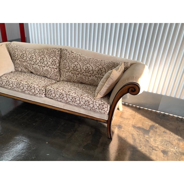 Upholstered Sofa With Carved Wood Frame and Scrolled Arms For Sale - Image 10 of 12