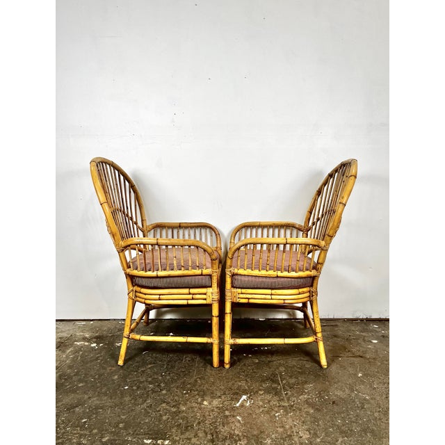 Vintage Rattan Bamboo Fan Back Chairs- A Pair For Sale In Tampa - Image 6 of 12