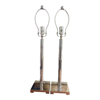 Chrome Faux Bamboo Chinoiserie Lamps - a Pair For Sale