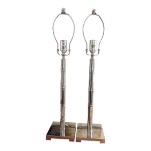 Chrome Faux Bamboo Chinoiserie Lamps - a Pair