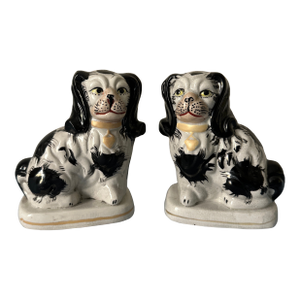 Antique Mid 19th Century Staffordshire Dogs King Charles Spaniels, Unmarked - a Pair