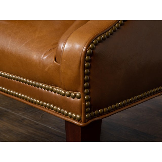 English Brown Leather Wingback Chair with Brass Nailhead Trim, circa 1930-1940 For Sale - Image 11 of 12
