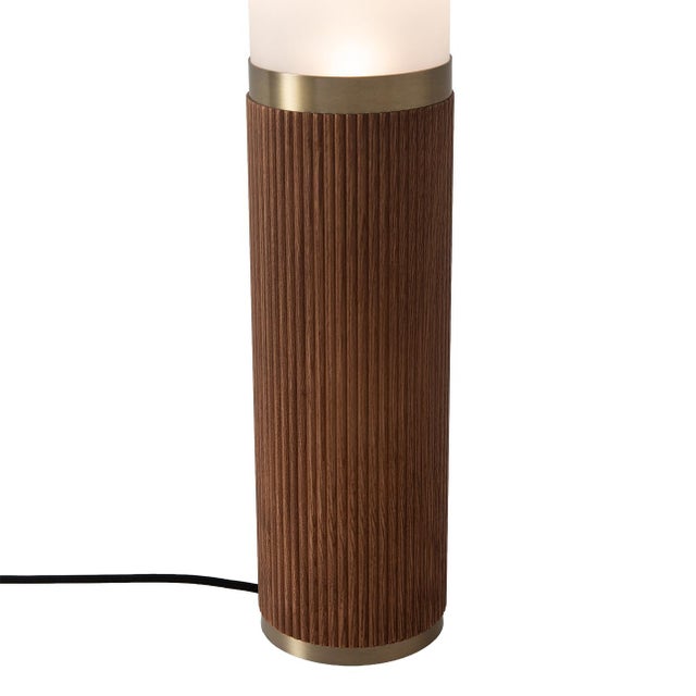 Wood 1980s Tambo Cylindro 60" Accent Floor Lamp - Dark Walnut, Weathered Brass, Frosted Acrylic, Dimmer Switch For Sale - Image 7 of 8