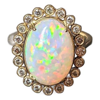 5ct Stunning Opal Ring w Natural Diamond Accents in 14k Yellow Gold OV 14x10mm For Sale