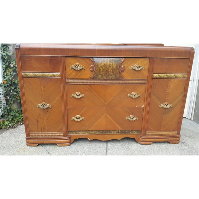 Antique Art Deco Waterfall Sideboard With Mirror Chairish