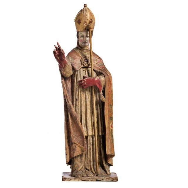 Holy Bishop Sculpture, 18th Century For Sale - Image 5 of 6