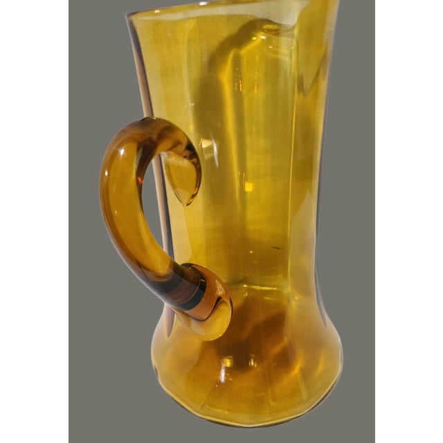 Mid 20th Century Vintage Italian Hand Blown Amber Art Glass Attached Handle Pitcher For Sale - Image 5 of 7