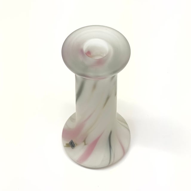 Matte Frosted Pink & White Art Glass Vessel Curation - Group of 5 For Sale - Image 15 of 16