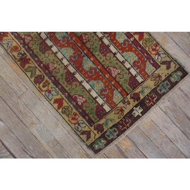 1880s Multicolor Abstract Geometric Antique Turkish Sivas Yastik Carpet 1'8" X 3'1" Handknotted Wool Rug For Sale - Image 14 of 15
