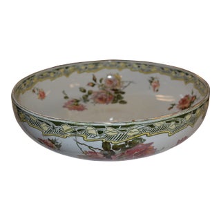 Antique Art Nouveau Doulton Burslem Kelmscott Transferware Wash Basin / Bowl W/ Pink Roses For Sale