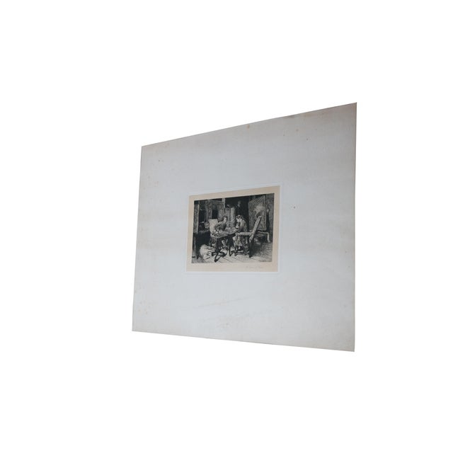 Antique 19th century etching titled "The Chess Players" by French artist Jean Louis Ernest Meissonier. The classical scene...