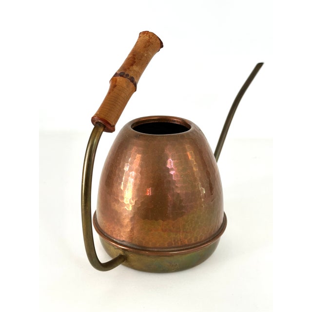 Mid Century Copper and Brass Watering Can With Bamboo Handle For Sale - Image 9 of 16